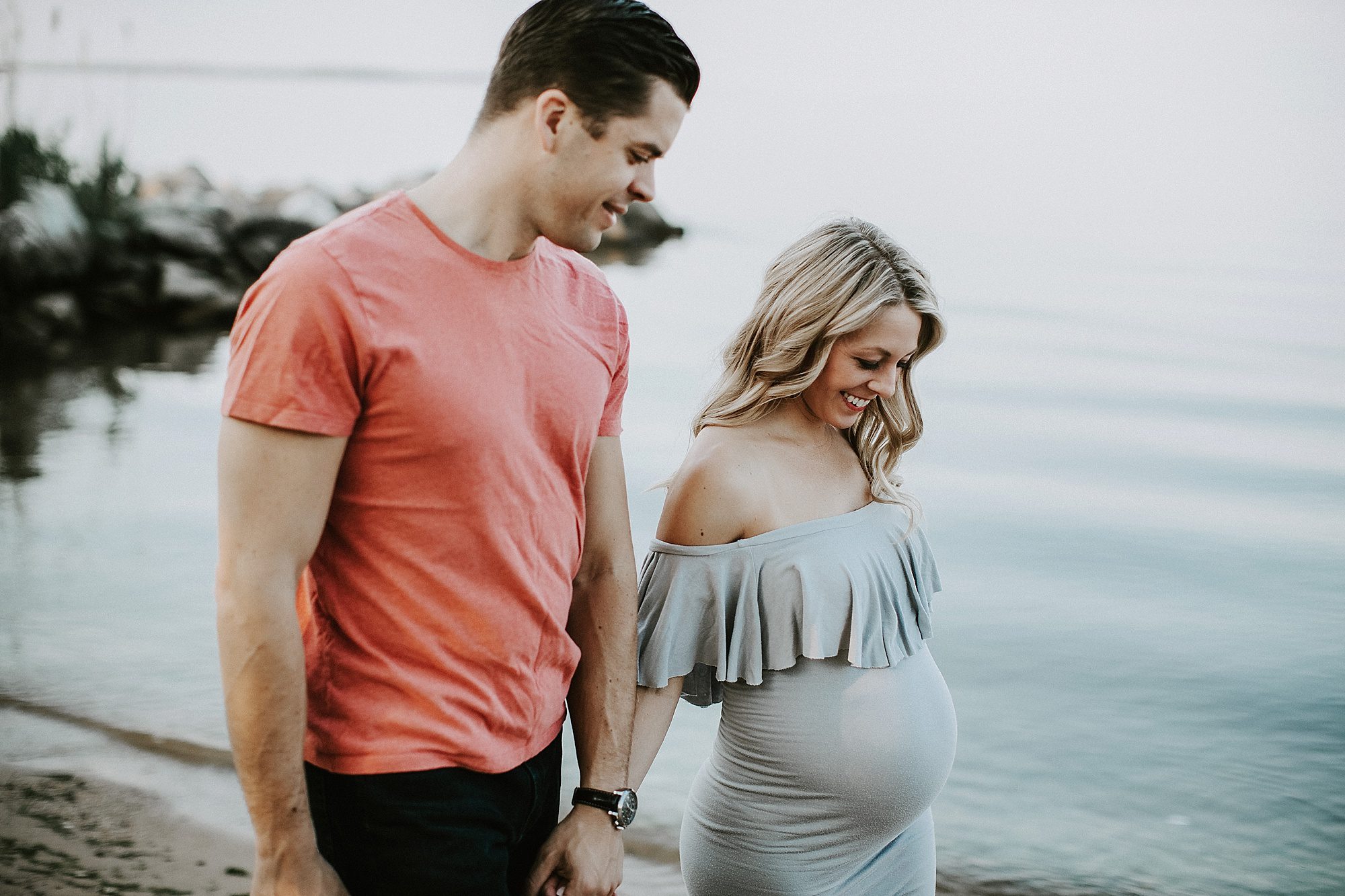 beach water maternity couple poses, maternity pictures with dog, Maryland Maternity Photography, Organic Maternity Pictures, Couple maternity, Maternity pictures with a dog